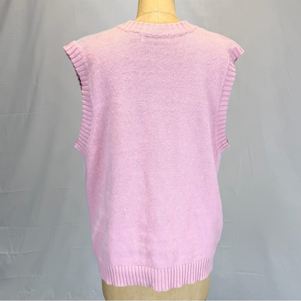 VINTAGE 90s Easter bunny knit sweater cardigan sleeveless vest spring pastel - Picture 8 of 13